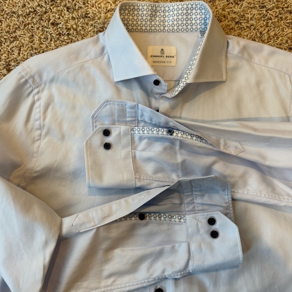 EMANUEL BERG Modern Fit Shirt Mens M 15 3/4 40 Blue Solid Dress Shirt Poland - Picture 5 of 9